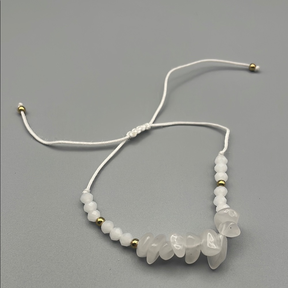 Chic White Gemstones and Gold Beaded Bracelet Adjustable.